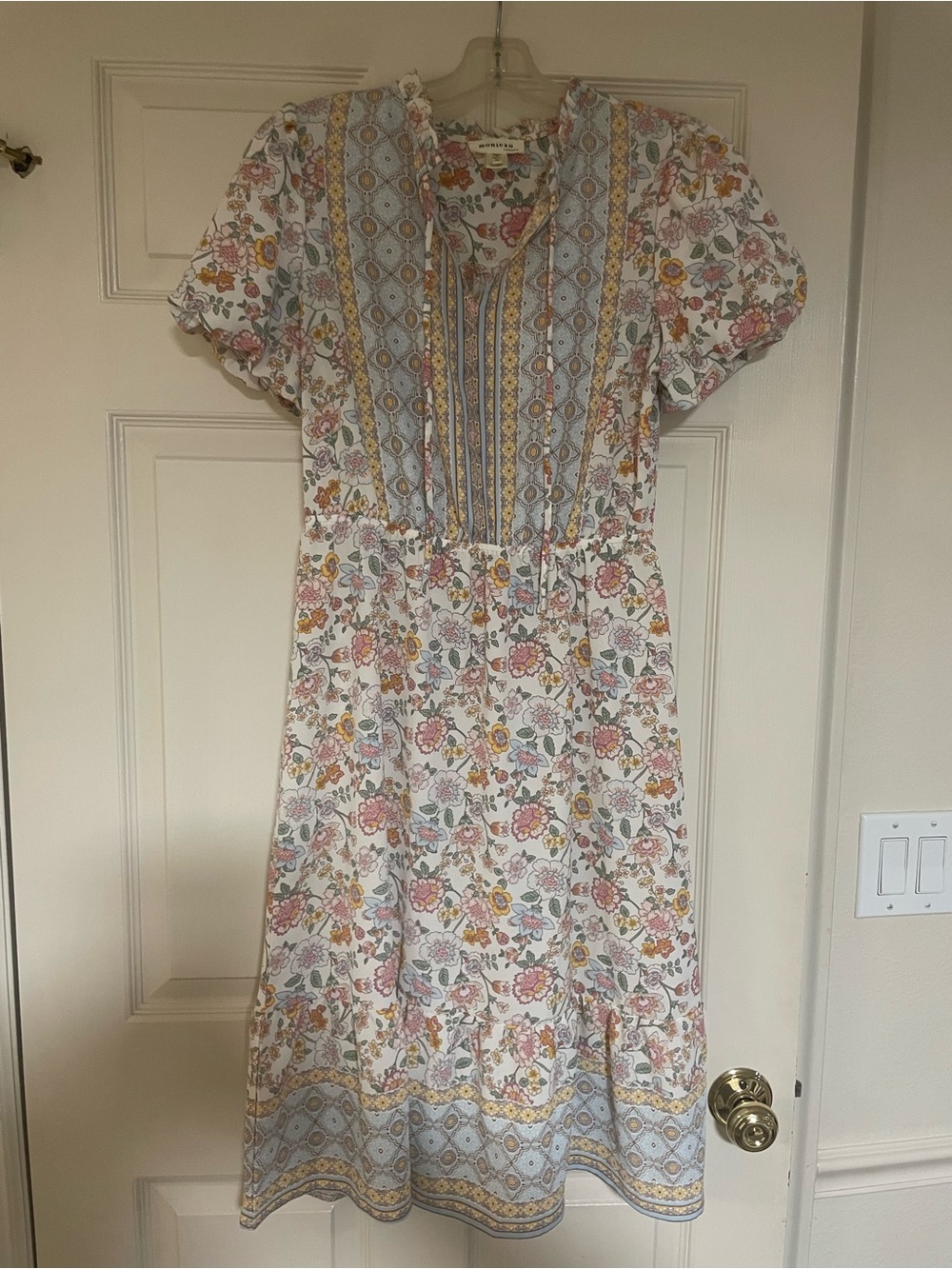 Monteau White Midi Dress with Pink and Yellow Floral Print